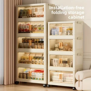 3/4/5-Tier Foldable Cabinet - Plastic Lidded Storage Box, Stackable w/Wheels