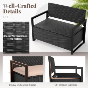Wicker Patio Storage Loveseat