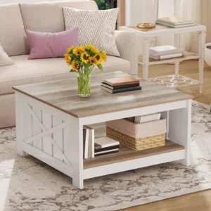 Wood coffee table w/ 2-Tier storage