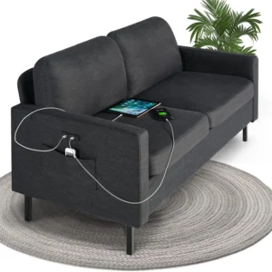 56" Fabric Loveseat Sofa w/ 2 USB outlets. Easy Assembly & Comfy