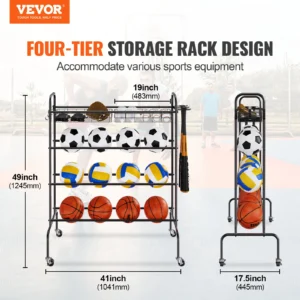 4-Layers Basketball Rack Rolling Basketball & Shooting Training Stand