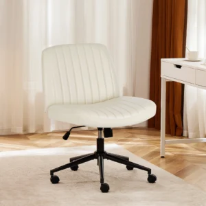 Leather Swivel Armless Office Chair with Wheels Adjustable height