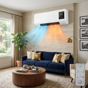Quiet Wall Mounted Air Conditioner Fan, 2-in-1 Portable Heating and Cooling Combo, 1800W Smart Mini AC Unit with Remote Control Timer (White)